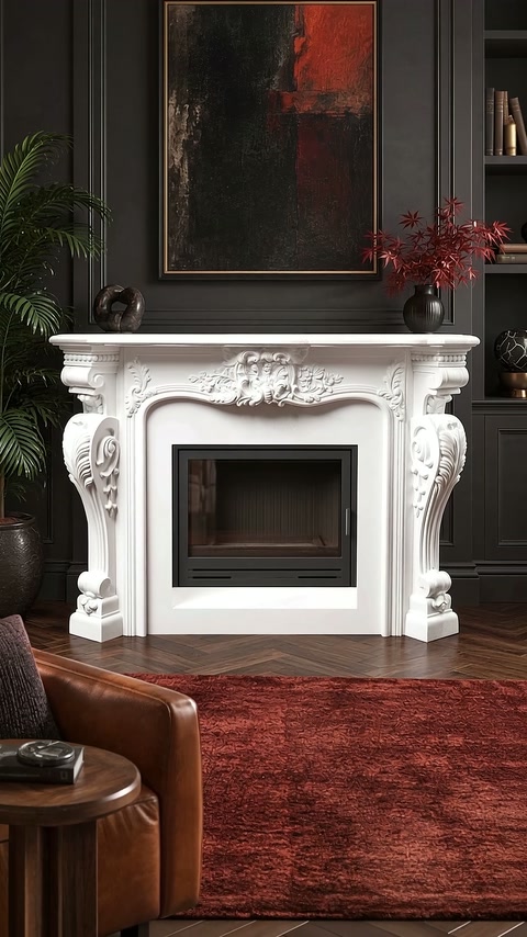 La cornice in poliuretano classico appare completamente assemblata all'interno dell'ambiente arredato