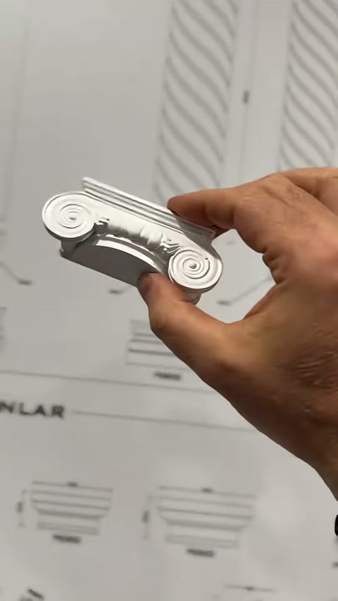 Il capitello della colonna in ordine ionico è tenuto davanti al disegno del corpo elicoidale