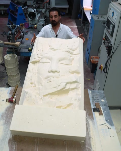 Il pannello scultoreo finito con un rilievo facciale prominente viene presentato