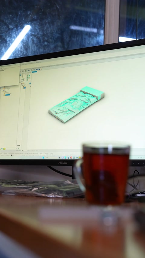Three-dimensional relief panel model appears on a computer screen