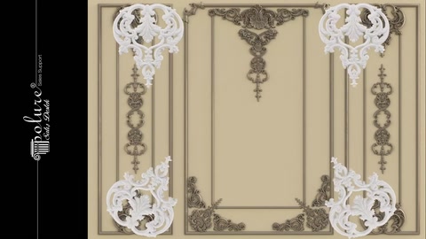 Corner and border ornaments surrounding the wall panel are shown