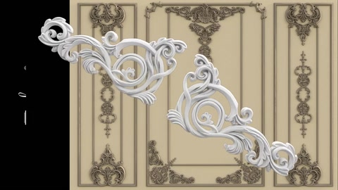Elementi decorativi simmetrici da parete con motivi di foglie sinuose
