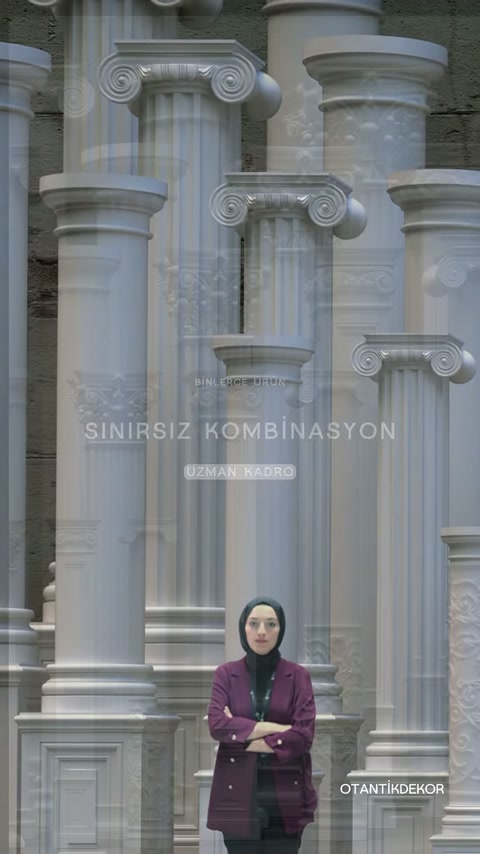Modelli colonne decorative sono visualizzate davanti a un presentatore con diversi design di capitelli.
