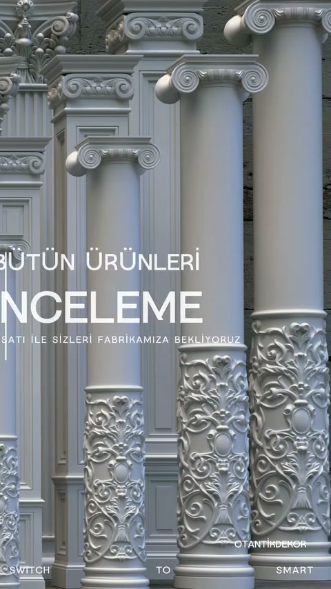 Colonne dal corpo liscio sono posizionate accanto a elementi decorativi con motivi densi.