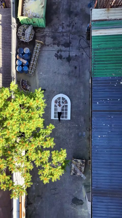 Arched window layout viewed from above in workshop courtyard