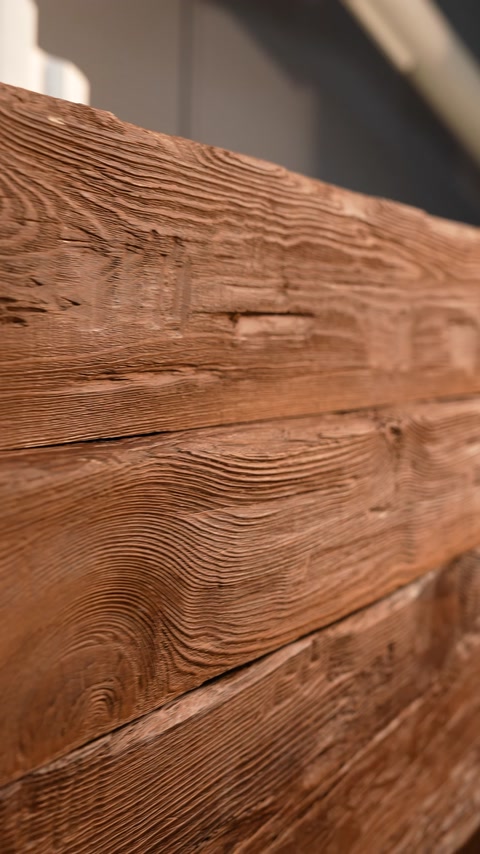 Close-up horizontal beam surface with textured natural wood grain