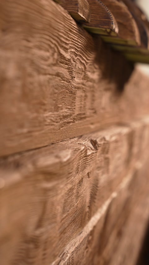 Close-up end grain texture of polyurethane beam surface