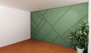 Modern-classic salon wall design with polyurethane molding and geometric green paneling Elegant Fusion of Modern and Classic Wall DecorationA modern-classic salon design can be elevated with the use of polyurethane