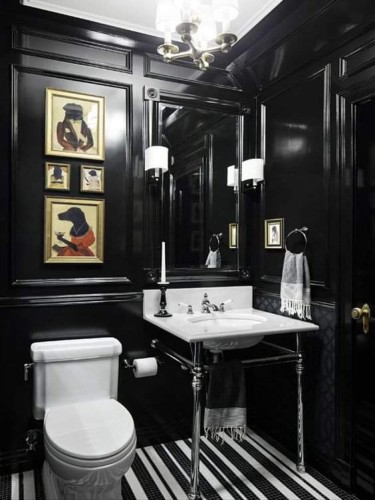 Polyurethane Wall Molding Ideas for a Modern Classic Bathroom <h2>Modern Classic Bathroom Elegance</h2><p>A bathroom that combines <strong>polyurethane molding</strong> with high-contrast surfaces creates a refined and timeless design. The walls are framed with glossy black panels and detailed rectangular patterns that emphasize symmetry. This type of decorative paneling draws inspiration from traditional European interiors yet adapts seamlessly to modern sensibilities.</p><p>The striped black and white floor tiles contrast dynamically with the solid wall surfaces, adding rhythm to the composition. The strong geometry of the flooring balances the vertical and horizontal wall lines. A porcelain pedestal sink with chrome legs introduces lightness to the space while highlighting the decorative character of the wall moldings.</p><h2>Art and Decorative Details</h2><p>Gold-framed artworks accentuate the wall design, bringing warmth to the dominant black tones. The combination of <strong>geometric patterns</strong>, framed art, and molding creates a blend reminiscent of classic gallery halls. The polyurethane wall details provide durability while allowing fine craftsmanship that traditional wood molding sometimes lacks.</p><p>The lighting elements are carefully chosen with nods to Art Deco styling. Wall sconces and a brass-accent chandelier illuminate the panels, creating depth through shadow play. Meanwhile, the stripe motif on the floor links visually to the monochrome palette of the overall scheme.</p><h2>Historical Inspiration</h2><p>Polyurethane moldings carry echoes of neoclassical design traditions often seen in 18th and 19th century interiors. Though lighter and more practical than plaster, they permit intricate detail work that would otherwise be difficult to achieve today. This combination of traditional motifs with modern materials achieves a timeless yet functional style.</p><p>Ultimately, this bathroom showcases how <strong>decorative trim</strong>, <strong>art-inspired elements</strong>, and considered contrasts between light and dark can transform a compact utility space into a luxurious, gallery-like environment. The use of <strong>black paneling</strong> and <strong>striped flooring</strong> demonstrates how bold design choices can achieve a highly sophisticated result.</p>

<p>This modern classic bathroom design displays a striking use of black polyurethane moldings. The glossy paneling surrounds the room with geometric refinement. A striped floor enhances contrast and visual rhythm. Chrome and porcelain fixtures lighten the darker tones. The gold-framed artwork elevates the gallery-like character. Lighting with brass accents enriches the atmosphere. Historical influence from neoclassical design can be discerned. Polyurethane offers durability and intricate detail. Decorative molding emphasizes timeless elegance. The strong geometry creates visual balance. Contrasting materials highlight craftsmanship. Dark and light interplay increases depth. Framed art unifies with classic detailing. The bold palette exudes luxurious mood. Ultimately, this interior merges functional style with <strong>polyurethane molding</strong>, <strong>black paneling</strong>, and <strong>striped flooring</strong> for enduring sophistication.</p>