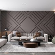 Modern Classic Living Room with Geometric Polyurethane Wall Molding Modern Classic Design with Polyurethane Wall PanelsThe space showcases a rich combination of polyurethane wall moldings a