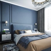 Modern Classic Bedroom with Polyurethane Details and Elegant Blue Accents Minimal Elegance in a Modern Classic BedroomThis interior showcases the refined fusion of modern and classic
