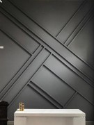 Minimalist Polyurethane Living Room Decor with Geometric Wall Patterns Geometric Elegance in Modern Classic InteriorsThe application of polyurethane wall panels offers both practicality and an