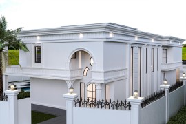 Opulent Villa Facade: Endless Cladding Options Luxury villas are known for their grandeur and opulence, and one of the key elements that contribute to their overall appeal is the facade design. The exterior of a villa is what captures the attention of onlookers and sets the tone for the entire property. It is, therefore, crucial to invest time and effort into creating a facade that exudes luxury and elegance.

When it comes to cladding ideas for luxury villa facades, there are numerous options available. Each cladding material has its own unique characteristics and can transform the look and feel of the villa. Let's explore some popular cladding ideas that can elevate the exterior design of a luxury villa.

1. Natural Stone Cladding: Natural stone is a timeless choice for luxury villas. It adds a touch of sophistication and elegance to the facade. Whether it's granite, marble, or limestone, natural stone cladding creates a sense of grandeur and luxury. The texture and color variations in natural stone can be used to create stunning visual effects and add depth to the facade.

2. Wood Cladding: Wood is another material that is synonymous with luxury. It brings warmth and a natural element to the exterior design. Different types of wood, such as cedar, teak, or mahogany, can be used for cladding to create a rich and inviting facade. Wood cladding can be left untreated to develop a beautiful patina over time or can be stained or painted to match the desired aesthetic.

3. Metal Cladding: For a more contemporary and sleek look, metal cladding is an excellent choice. Materials like aluminum, stainless steel, or copper can be used to create a modern and sophisticated facade. Metal cladding offers versatility in terms of color, texture, and finishes, allowing for endless design possibilities. It can be used in combination with other cladding materials to create unique and eye-catching facades.

4. Glass Cladding: Glass is a material that instantly adds a sense of luxury and modernity to any facade. It allows natural light to flood the interior spaces and provides uninterrupted views of the surroundings. Glass cladding can be used in the form of large windows, curtain walls, or even as entire facades, creating a seamless connection between the interior and exterior spaces.

5. Composite Cladding: Composite materials, such as fiber cement or high-pressure laminate panels, offer a wide range of design options for luxury villa facades. They can mimic the appearance of natural materials like wood or stone while providing durability and low maintenance. Composite cladding is available in various colors, textures, and patterns, allowing for creative and unique designs.

In conclusion, the facade design of a luxury villa plays a crucial role in creating a lasting impression. It is the first thing that catches the eye and sets the tone for the entire property. With the use of cladding materials like natural stone, wood, metal, glass, or composites, one can create a facade that exudes luxury, elegance, and sophistication. The choice of cladding material should be based on the desired aesthetic, durability, and maintenance requirements. With the help of expert architects and designers, a luxury villa can have a facade that is both visually stunning and functional.