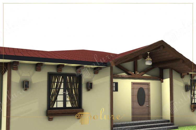 Rustic Mountain and Village Home Design with Polyurethane Beams <h2>Rustic Exterior with Polyurethane Details</h2><p>This architectural concept emphasizes the fusion of tradition and modernity through the use of <strong>polyurethane beams</strong> that replicate the look of natural wood. The roof is covered with reddish tiles, arranged in a rhythmic linear pattern that resonates with classic rural houses. The eave brackets made from polyurethane are carefully carved to enhance both structural appearance and decorative charm.</p><p>The windows employ a thick black frame with lattice divisions, accompanied by earthy curtain tones that harmonize with the rustic exterior palette. Below each window, faux-wood ledges supported by small brackets create additional depth and texture. The walls are coated in a muted cream tone, overlaid with faint polygonal <strong>geometric motifs</strong> that distinguish the facade with subtle decorative definition.</p><h2>Entrance and Porch Design</h2><p>The entrance features an oval-glass wooden door that provides a focal point while softening the rigid lines of the geometric facade. Above the steps, the gable porch roof is structured with visible polyurethane beams in a triangular truss formation, highlighting the precision of <strong>rustic joinery</strong>. A simple pendant-style lantern adds to the authentic mountain character while introducing functional lighting.</p><p>The stone-textured steps, together with vertical polyurethane support posts, bring balance and stability to the design. These details echo the style of <strong>village homes</strong> where structural honesty blends with practical decor. Historically, wooden trusses and bracket systems were widely used in rural European cottages, and this design revives that tradition with modern materials.</p><h2>Decorative Harmony</h2><p>The combination of polyurethane elements with subtle geometry allows homeowners to achieve a long-lasting and low-maintenance version of a <strong>rustic facade</strong>. Lamp fixtures on both walls carry a lantern motif, completing the atmosphere with soft rural elegance. Altogether, the result is a home exterior that integrates the authenticity of countryside living with durable, contemporary building solutions.</p>

<p>This rustic exterior design uses <strong>polyurethane beams</strong> to imitate natural wood while delivering strong durability. The reddish tiled roof forms a striking rhythmic motif that enhances the traditional silhouette. Windows framed in black with lattice divisions add character and depth to the facade. Faux-wood ledges below the glazing strengthen the rustic composition. The entrance features an oval-glass wooden door that balances geometry with softness. Overhead, truss-shaped <strong>rustic joinery</strong> creates a countryside effect. Lantern-style wall lights support functional charm while maintaining style. The muted cream facade incorporates polygonal <strong>geometric motifs</strong> that enrich the surface. Stone-textured steps emphasize the grounded feeling of the design. The porch roof with exposed beams recalls alpine and mountain traditions. Material balance maintains a natural yet modern appeal in the village-house atmosphere. Decorative brackets highlight rhythm and architectural precision. This textured balance recalls historical building craft in a contemporary form. Every component merges <strong>rustic facade</strong> authenticity with modern efficiency. The result is a long-lasting and harmonious rural home exterior.</p>