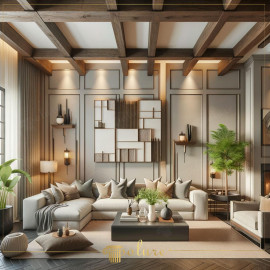 Modern Rustic Living Room with Polyurethane Beams Modern Rustic Atmosphere with Polyurethane BeamsThe integration of polyurethane beams into the ceiling provides the charm