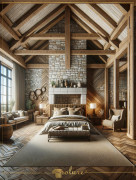 Rustic and Classic Bedroom Design with Polyurethane Beams Rustic Elegance with Polyurethane BeamsThis bedroom highlights the combination of polyurethane beams and natural stone, p