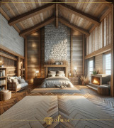 Warm Rustic Bedroom with Polyurethane Beams and Natural Textures Rustic Bedroom Atmosphere with Polyurethane BeamsThe interior displays a harmonious balance of rustic design and modern c