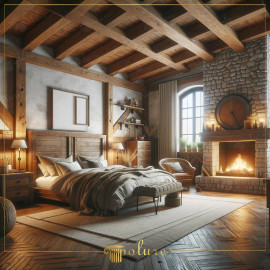 Elegance of Polyurethane Beams in a Rustic Bedroom Design Rustic Bedroom with Polyurethane BeamsThe harmony of natural patterns and strong architectural elements defines the timeless appeal of thi