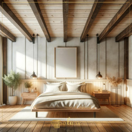 Rustic Bedroom with Polyurethane Wooden Beams and Natural Elegance Natural Elegance with Polyurethane Wooden BeamsThis rustic bedroom is characterized by its polyurethane wooden beams, whi