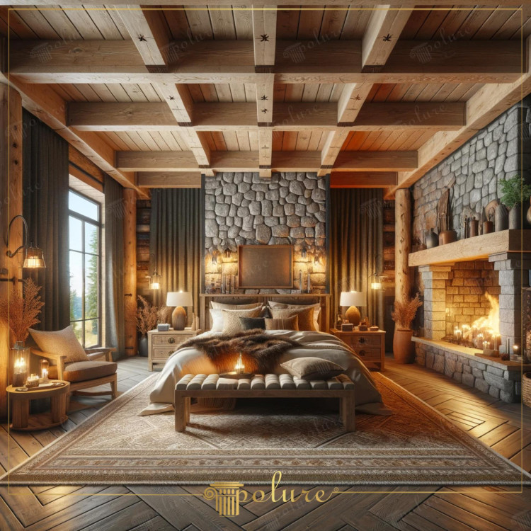Poliüretan Kirişlerle Rustik ve Sıcak Yatak Odası Dekorasyonu <h2>Rustik Yatak Odasında Poliüretan Kirişlerin Etkisi</h2>
<p>Rustik dekorasyon, doğallığı ve samimiyeti ön plana çıkararak yaşam alanlarında huzurlu bir atmosfer yaratır. Bu yatak odasında <strong>poliüretan kirişler</strong>, tavanda sıcak bir ahşap görünümü sunarken aynı zamanda dayanıklı ve estetik bir çözüm sağlar. Poliüretanın hafif yapısı, kolay uygulanabilirliği ve uzun ömürlü oluşu sayesinde rustik mekanlarda tercih edilen önemli bir detaydır.</p>
<p>Odada öne çıkan bir diğer unsur ise taş duvar kaplamalarıdır. Yatak başlığının arkasında kullanılan taş, mekânın merkezinde güçlü bir odak noktası oluşturur. Doğal taşın sağladığı bu karakter, <strong>rustik dekorasyon</strong>un vazgeçilmez ögelerinden biridir. Ayrıca şömine ile bütünleşen taş dokular, mekânın sıcaklığını pekiştirir.</p>
<h2>Detaylarda Sıcaklık ve Konfor</h2>
<p>Yumuşak dokulu örtüler, sıcak tonlardaki ahşap mobilyalar ve özenle seçilmiş aydınlatmalar, konforlu bir atmosfer oluşturur. Loş ışık veren abajurlar ve duvar lambaları, <strong>klasik rustik yatak odası</strong> ambiyansını destekler. Şömine sıcaklığı ile birleşen bu detaylar, dinlendirici ve romantik bir ortam yaratır.</p>
<p>Ahşap kiriş kullanımı, tarih boyunca mimaride dayanıklılığı ve estetiğiyle bilinmiştir. Özellikle Orta Çağ'dan itibaren Avrupa’da taş yapılarla birlikte kullanılan ahşap kirişler, mekâna hem fonksiyonel hem de dekoratif bir değer katmıştır. Günümüzde bu etki, poliüretan malzemelerle pratik ve uygun maliyetli bir şekilde yeniden yorumlanmaktadır.</p>
<h2>Rustik Yatak Odası İçin İlham Verici Dokunuşlar</h2>
<ul>
<li>Doğal taş duvar kaplamaları ile güçlü ve otantik bir atmosfer.</li>
<li><strong>Poliüretan dekoratif kirişler</strong> ile sıcak bir tavan görünümü.</li>
<li>Kürk detaylı tekstiller ve doğal dokulu halılarla davetkâr bir iç mekan.</li>
<li>Şömine ve loş ışıklandırma ile romantik bir atmosfer.</li>
<li>Klasik mobilya seçimleriyle rustik tarzın dengeli bir yansıması.</li>
</ul>
<p>Doğal malzemelerin modern çözümlerle birleştirilmesiyle elde edilen bu tarz, hem estetik hem de işlevsel bir yatak odası dekorasyonu arayanlar için ilham verici bir örnek sunar.</p>
<p><strong>Rustik dekorasyon</strong> yatak odalarında sıcak ve huzurlu bir atmosfer yaratır. Bu tasarımda <strong>poliüretan kirişler</strong> tavanın karakterini öne çıkarır. Doğal taş duvarlar odaya sağlam bir estetik sunar. Bağlantılı olarak şömine odanın merkezinde sıcaklık sağlar. Ahşap mobilyalar mekâna dingin bir uyum katar. Yumuşak dokulu halılar konforlu bir ortam oluşturur. Loş ışıklı aydınlatmalar dinlendirici bir etki verir. Kürk detaylı örtüler klasik bir şıklık hissi uyandırır. Geniş pencere ile gelen ışık doğal bir ferahlık sağlar. <strong>Klasik rustik yatak odası</strong> anlayışı modern dokunuşlarla desteklenir. Poliüretanın dayanıklılığı uzun süreli kullanım avantajı sunar. Tarih boyunca kirişlerin kullanımı dekoratif ve işlevsel değer taşımıştır. Bu etkiler günümüzde modern malzemelerle yeniden yorumlanmaktadır. <strong>Poliüretan dekor</strong> şıklığı ve pratikliği bir araya getirir. Böylece hem estetik hem de konforlu bir yaşam alanı elde edilir.</p>