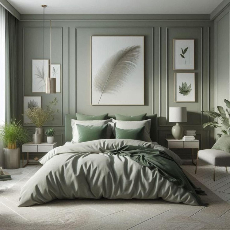 Modern classic bedroom design with polyurethane wall details <h2>Modern Classic Bedroom with Polyurethane Details</h2><p>The bedroom presents a sophisticated fusion of <strong>polyurethane</strong> wall panels and soft muted tones, producing a serene atmosphere infused with both tradition and modernity. The walls are marked by linear frame moldings achieved through <strong>polyurethane</strong> materials, adding depth and subtle relief patterns that reference classic European interiors.</p><p>The bed takes center stage, dressed in layered textiles of sage, moss, and a darker forest shade. Each layer contributes to a lush tactile quality, while the precisely folded bedding respects the geometric balance found throughout the room. Above the bed, framed <strong>botanical</strong> prints in symmetrical arrangement recall natural motifs, supporting the delicate dialogue between artistry and architectural detail.</p><h2>Textures, Geometry, and Styling</h2><p>The geometric rhythm of the wall moldings creates harmony with the rectangular frames of the artwork. The artwork itself focuses on leaf anatomy, with clean strokes evoking classical botanical illustrations. Such motifs were historically popularized during the late Renaissance, when natural studies merged with decorative arts, a subtle echo of which can be found here. Light wooden flooring with parallel herringbone patterns reinforces the structured layout, connecting tactile texture with visual rhythm.</p><p>The combination of natural fabrics, minimal metallic details in the pendant lighting, and the organic placement of potted plants promotes a refined yet relaxed mood. The <strong>modern classic</strong> approach allows for timeless composition, while <strong>green</strong> remains the core color that unifies the whole aesthetic. A mix of linear divisions, organic curves from the botanical art, and soft textiles brings cohesion to the space.</p><ul><li>Polyurethane wall molding for classical depth</li><li>Botanical art framed in symmetry</li><li>Layered fabrics in muted greens</li><li>Soft geometry meeting natural textures</li></ul>

<p>This modern classic bedroom blends <strong>polyurethane</strong> wall details with timeless symmetry. The design uses muted green tones layered carefully in fabrics and accessories. Botanical artwork mirrors classical inspiration with natural motifs. Geometric wall paneling enhances architectural balance. Organic plants soften the linear shapes throughout the room. A soft herringbone floor echoes structural order in subtle ways. Light filtering accents highlight texture contrasts. Minimal metallic elements enrich the understated elegance. Classical traditions are referenced with delicate wall moldings. Frame alignment creates a harmonious focal point above the bed. The gentle palette ensures relaxation and continuity. Natural motifs connect modern aesthetics with history. High-quality textiles bring layered warmth to the interior. Symmetry and geometry remain central to the composition. The overall balance merges <strong>modern</strong> clarity with <strong>classic</strong> refinement.</p>