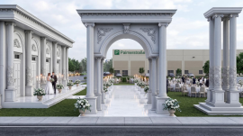 Facciata classica in poliuretano per decorazione esterna di sala matrimoni