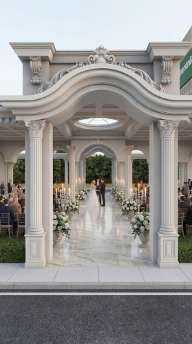 Polure Poliüretan düğün salonu dıs cephe dekorasyonu Polure Poliüretan Düğün Salonu projesinde salonun mimari tasarımını 3D olarak modelledik yüksek kaliteli render görsellerini hazırladık ve projede kullanılan tüm poliüretan dekoratif ürünleri kendi tesislerimizde ürettik Tasarım ve üretim sürecini uçtan uca yöneterek estetik dayanıklı ve özel ölçülere uygun çözümler sunduk